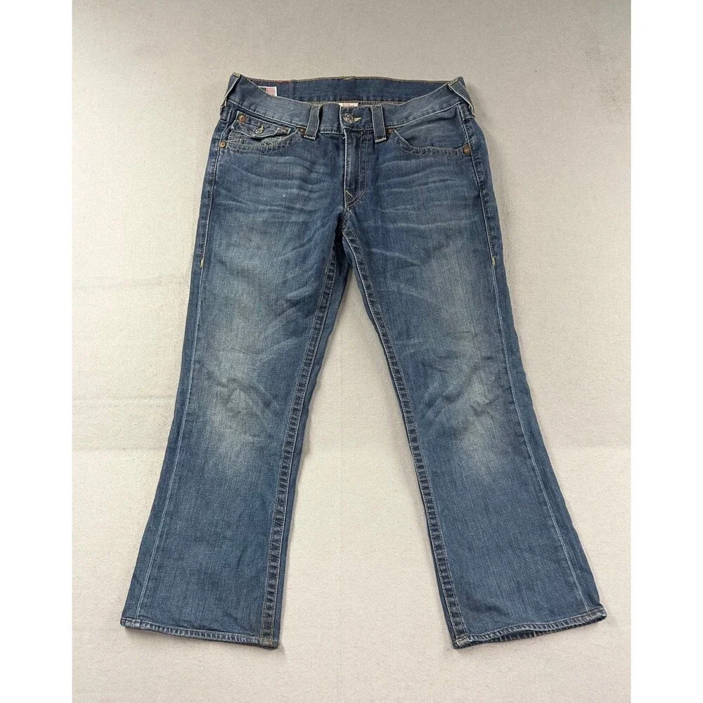 Vintage True Religion Billy Jeans Mens Blue Embroidered Denim Made USA 33